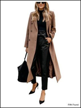 Wool Peacoat Women Long Double Breasted Notch Lapel Winter Coat